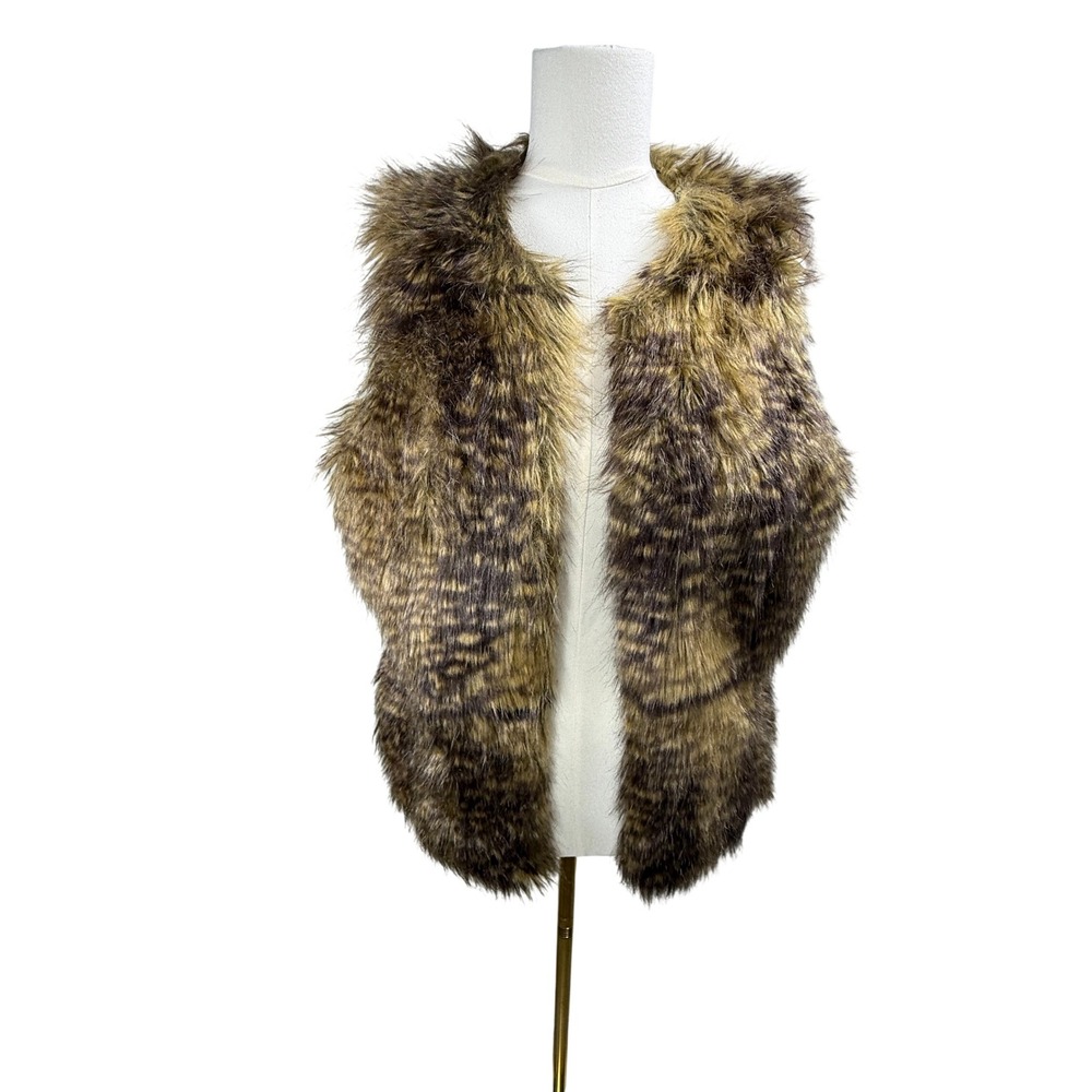 Brown Shaggy Faux Fur Vest Y2K McBling Bratz Style Boho Lined Sleeveless Jacket